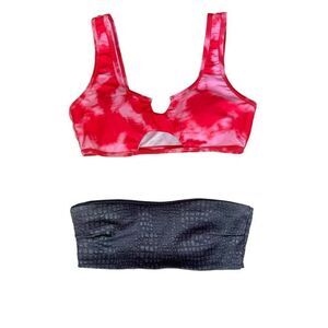 Nasty Gal & Shein 2 Bikini Tops Tie Dye Hot Pink & Black Snakeskin